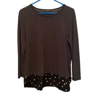 J. Crew Mercantile Gray Polka Dot Faux Layer Long Sleeve Top Size M